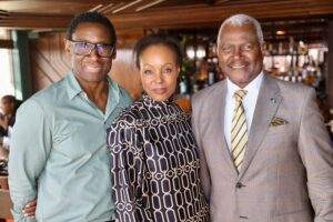 David Harewood Karen Cummings-Palmer and HE Andy Gomez High Commissioner of The Bahamas at the Fashion Minority Alliance Disruptors Fireside FMA event London Roof Gardens 